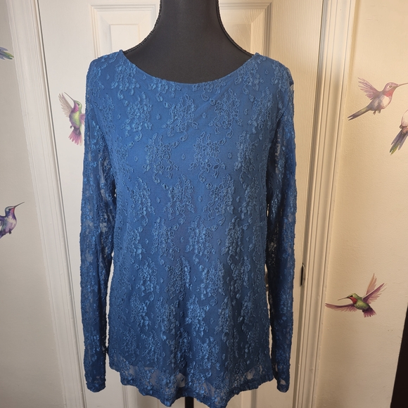 Dialogue Tops - NWT Dialogue Royal Blue Teal Floral Lace Overlay Top Size M – Feminine